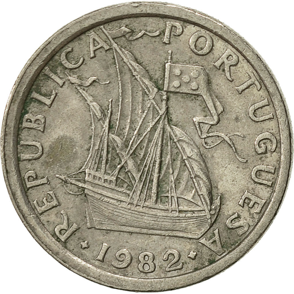Coin, Portugal, 2-1/2 Escudos, 1982, EF(40-45), Copper-nickel, KM:590