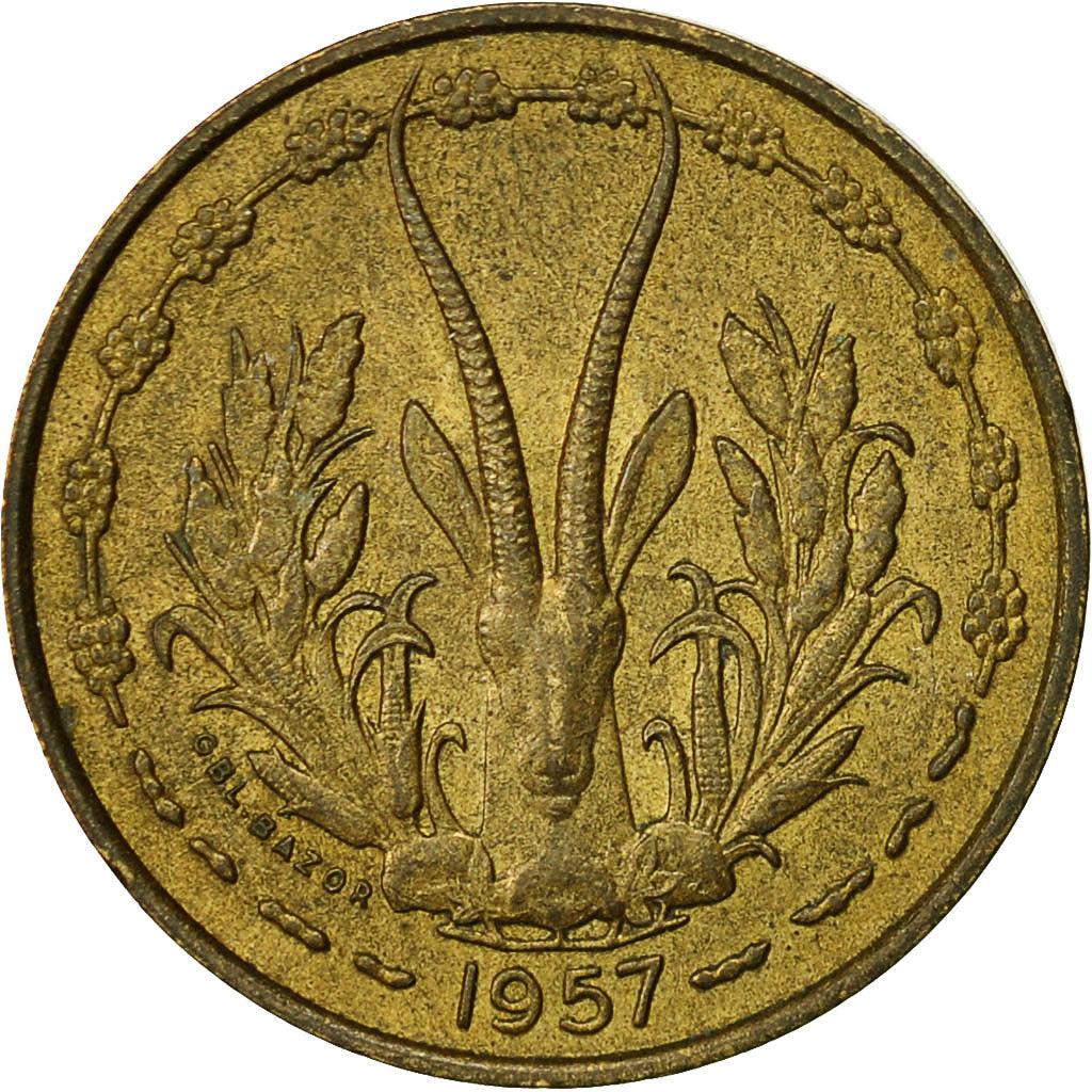 Coin, French West Africa, 10 Francs, 1957, Paris, EF(40-45), Aluminum-Bronze