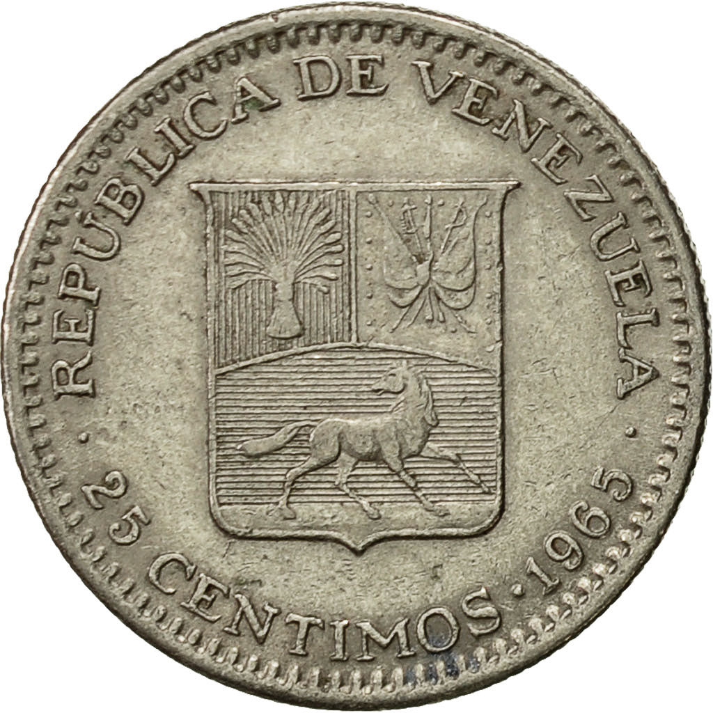 Coin, Venezuela, 25 Centimos, 1965, British Royal Mint, EF(40-45), Nickel, KM:40