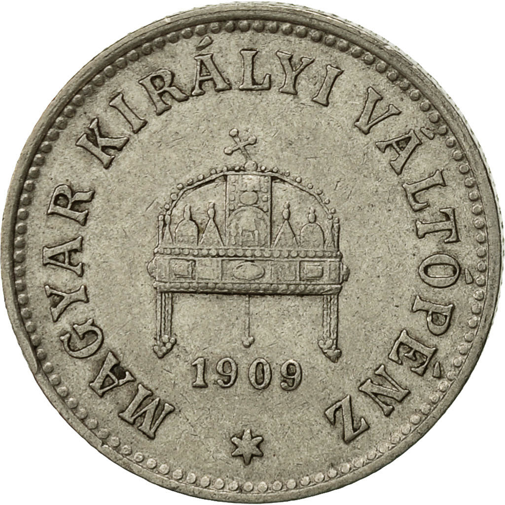 Coin, Hungary, Franz Joseph I, 10 Filler, 1909, Kormoczbanya, EF(40-45), Nickel