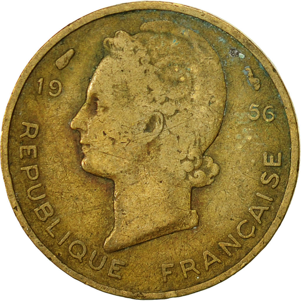 Coin, French West Africa, 5 Francs, 1956, Paris, VF(30-35), Aluminum-Bronze