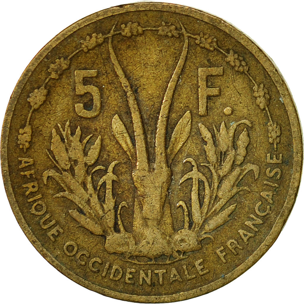 Coin, French West Africa, 5 Francs, 1956, Paris, VF(30-35), Aluminum-Bronze
