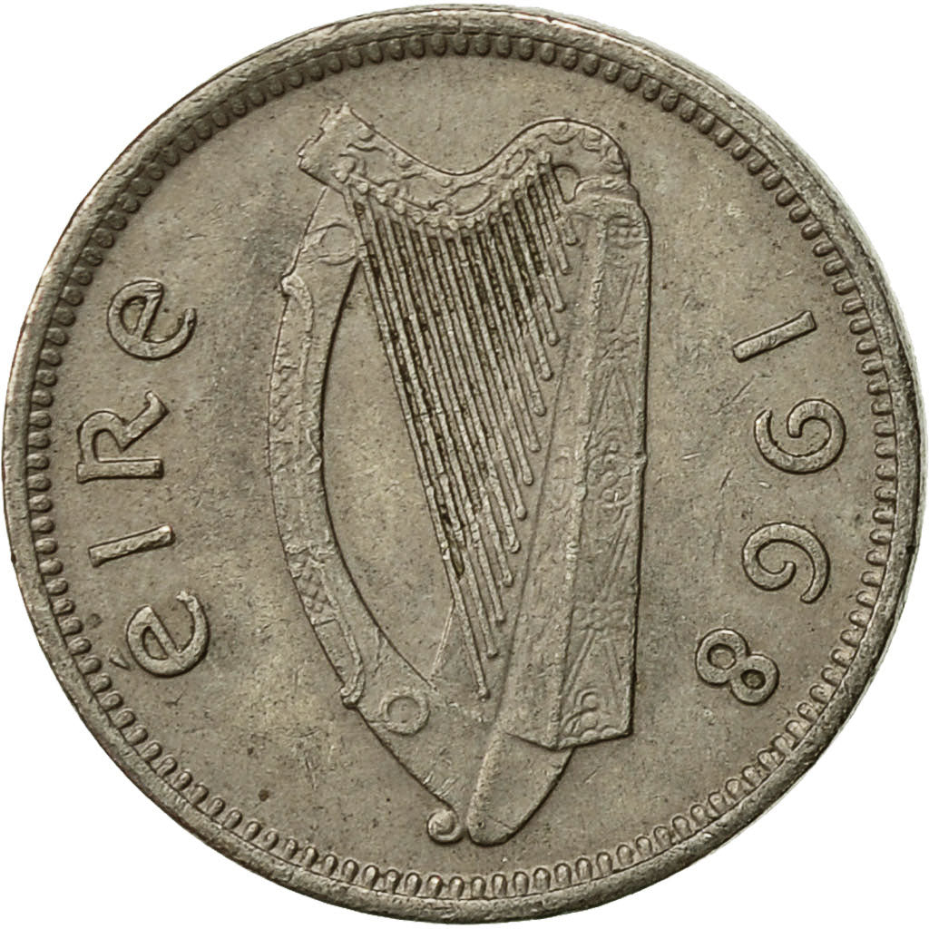Moneta, REPUBBLICA D’IRLANDA, 3 Pence, 1968, BB, Rame-nichel, KM:12a