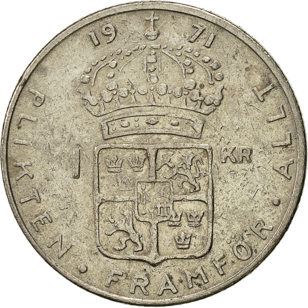 Moneta, Svezia, Gustaf VI, Krona, 1971, BB, Rame ricoperto in rame-nichel
