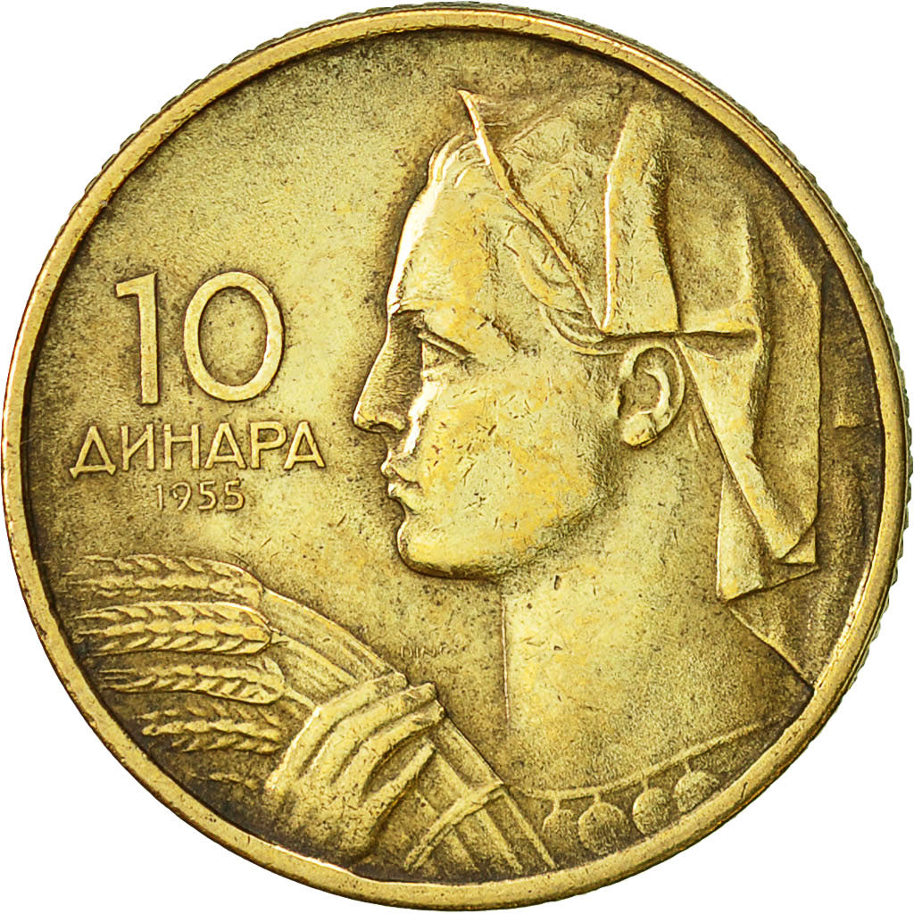 Coin, Yugoslavia, 10 Dinara, 1955, AU(55-58), Aluminum-Bronze, KM:33