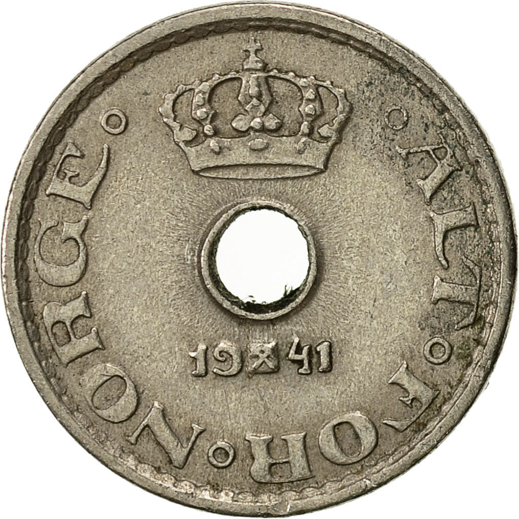 Moneta, Norvegia, Haakon VII, 10 Öre, 1941, BB, Rame-nichel, KM:383