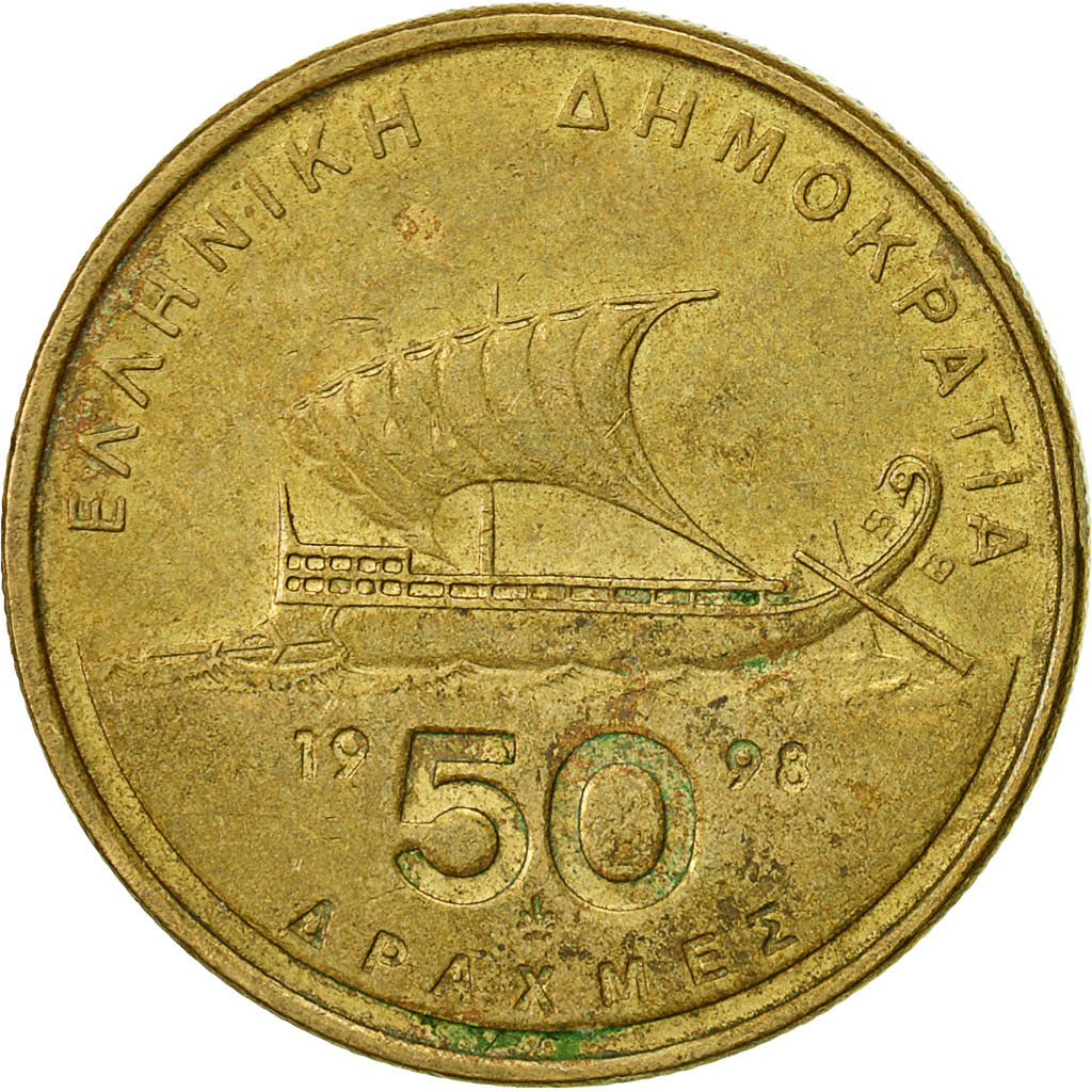 Monnaie, Grèce, 50 Drachmes, 1998, TTB, Aluminum-Bronze, KM:147