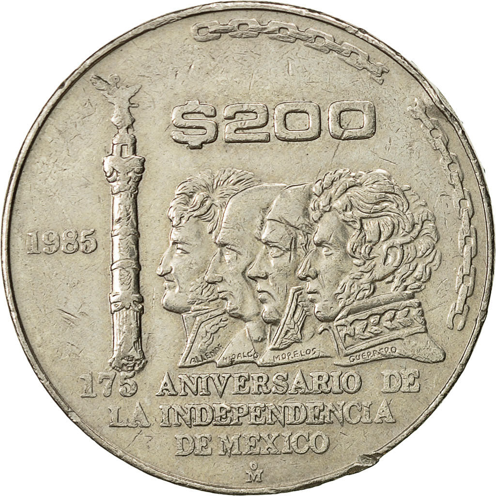 Moneda, México, 200 Pesos, 1986, Mexico City, MBC+, Cobre - níquel, KM:509