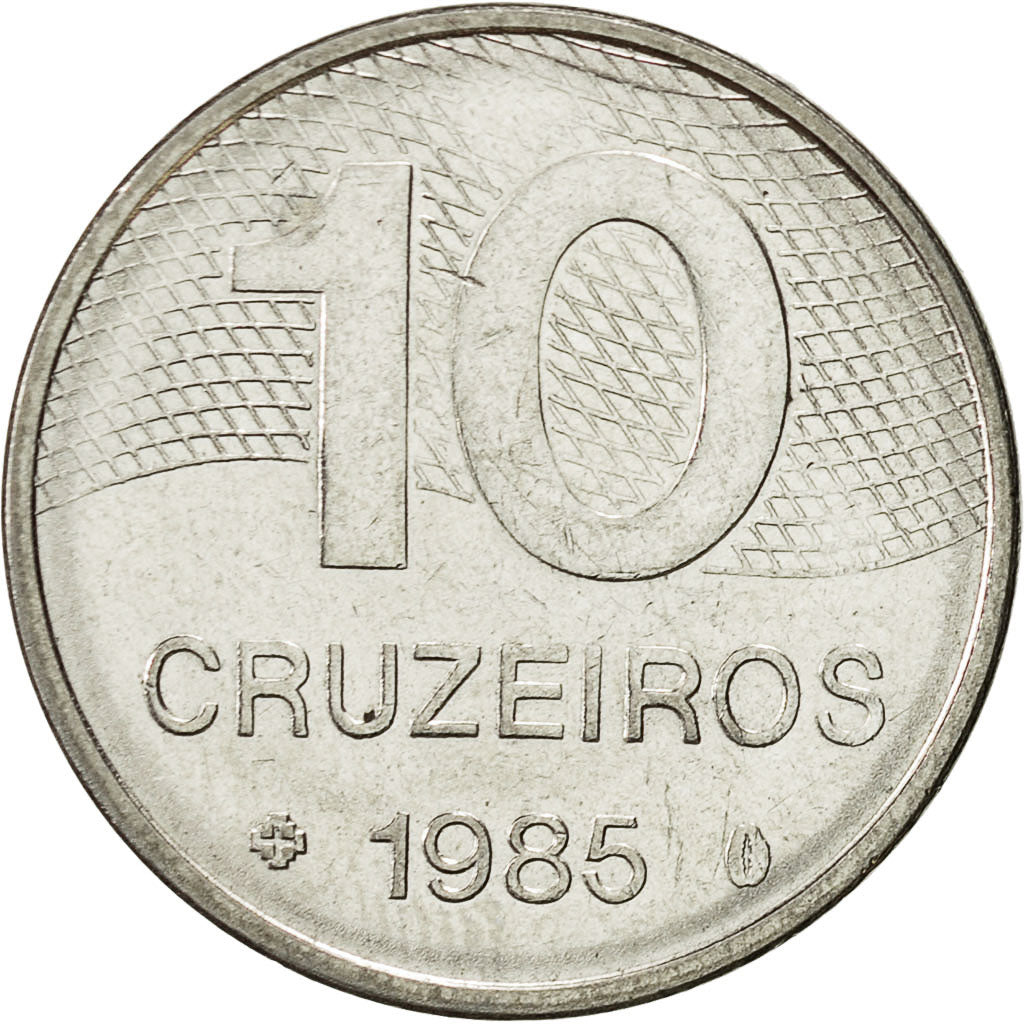 Coin, Brazil, 10 Cruzeiros, 1985, AU(50-53), Stainless Steel, KM:592.2
