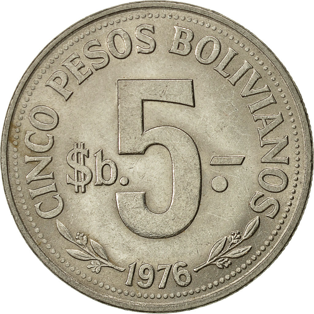Bolivia, 5 Pesos Bolivianos, 1976, AU(55-58), Nickel Clad Steel, KM:197