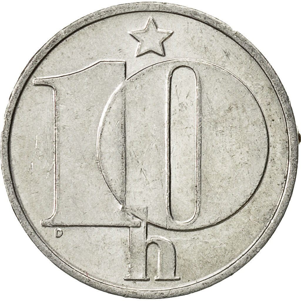 Coin, Czechoslovakia, 10 Haleru, 1977, EF(40-45), Aluminum, KM:80