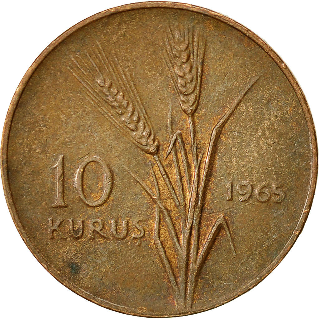 Moneta, Turchia, 10 Kurus, 1965, BB, Bronzo, KM:891.1