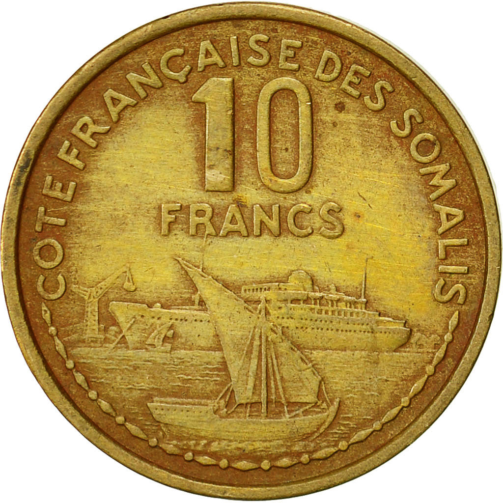 French Somaliland, 10 Francs, 1965, Paris, EF(40-45), Aluminum-Bronze, KM:11