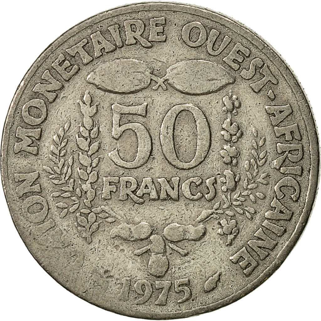 Coin, West African States, 50 Francs, 1975, Paris, VF(30-35), Copper-nickel