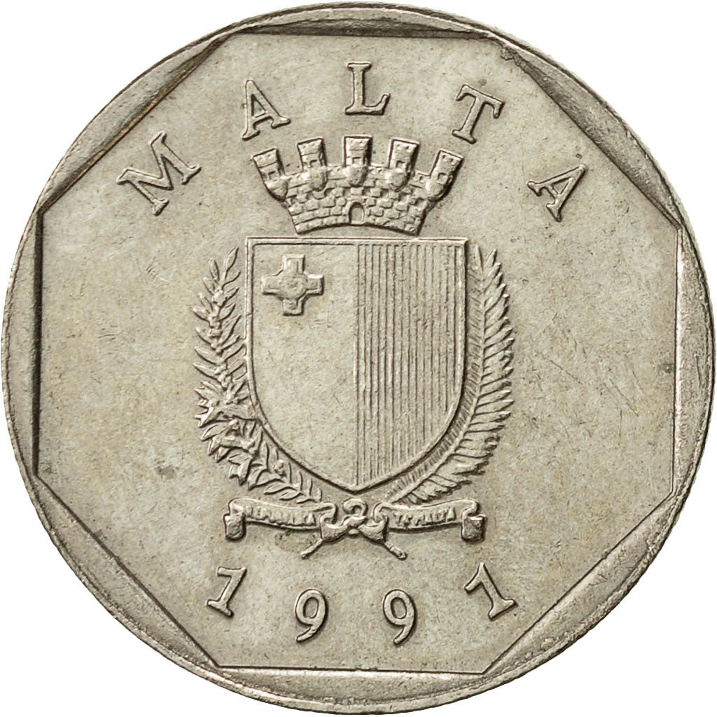 Coin, Malta, 5 Cents, 1991, AU(50-53), Copper-nickel, KM:95