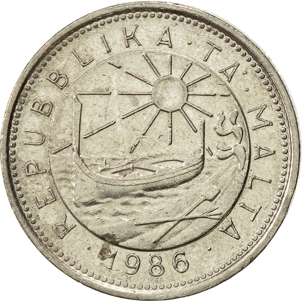 Coin, Malta, 10 Cents, 1986, AU(55-58), Copper-nickel, KM:76