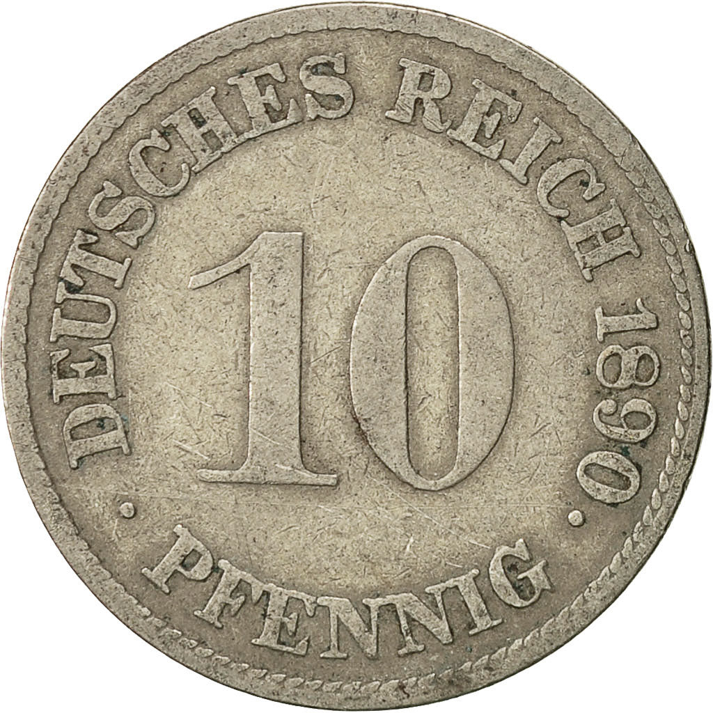 Monnaie, GERMANY - EMPIRE, Wilhelm II, 10 Pfennig, 1890, Karlsruhe, TB