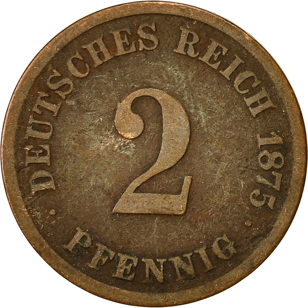 Coin, GERMANY - EMPIRE, Wilhelm I, 2 Pfennig, 1875, Muldenhütten, VF(20-25)
