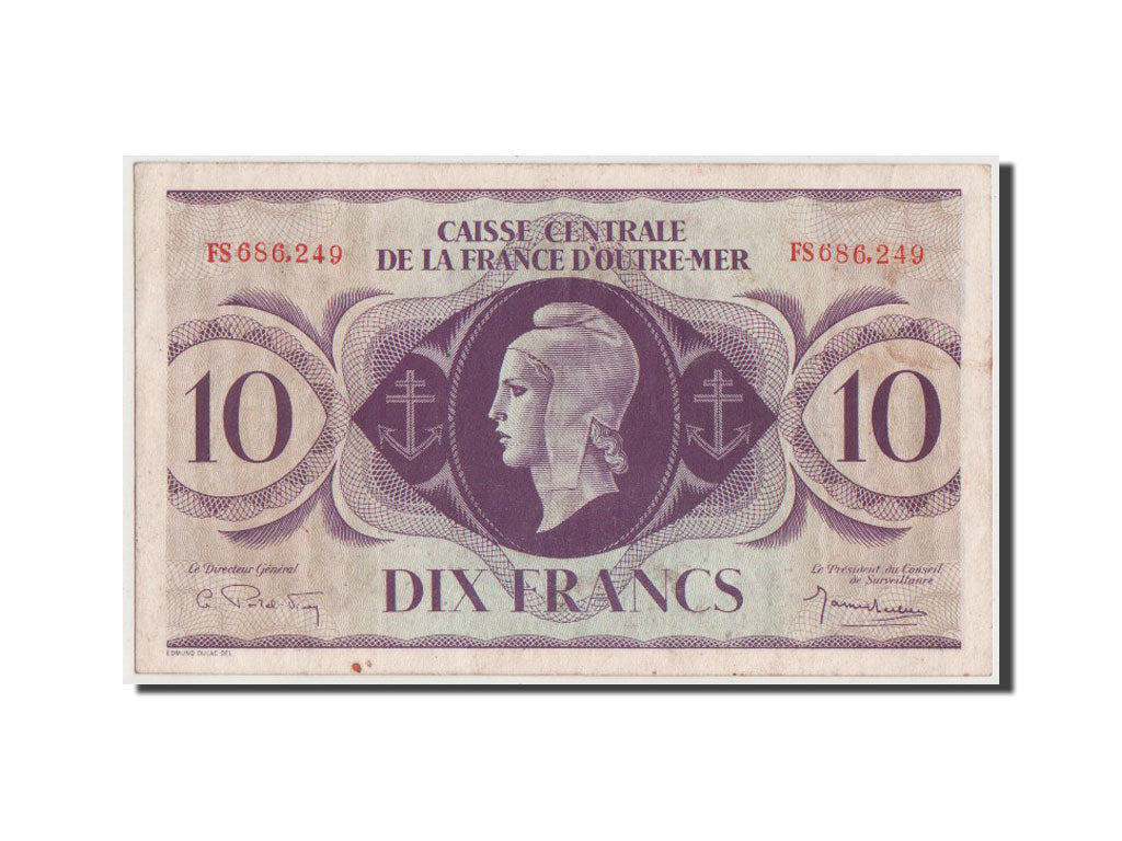 French Equatorial Africa, 10 Francs, 1944, KM #16b, EF(40-45), FS686249