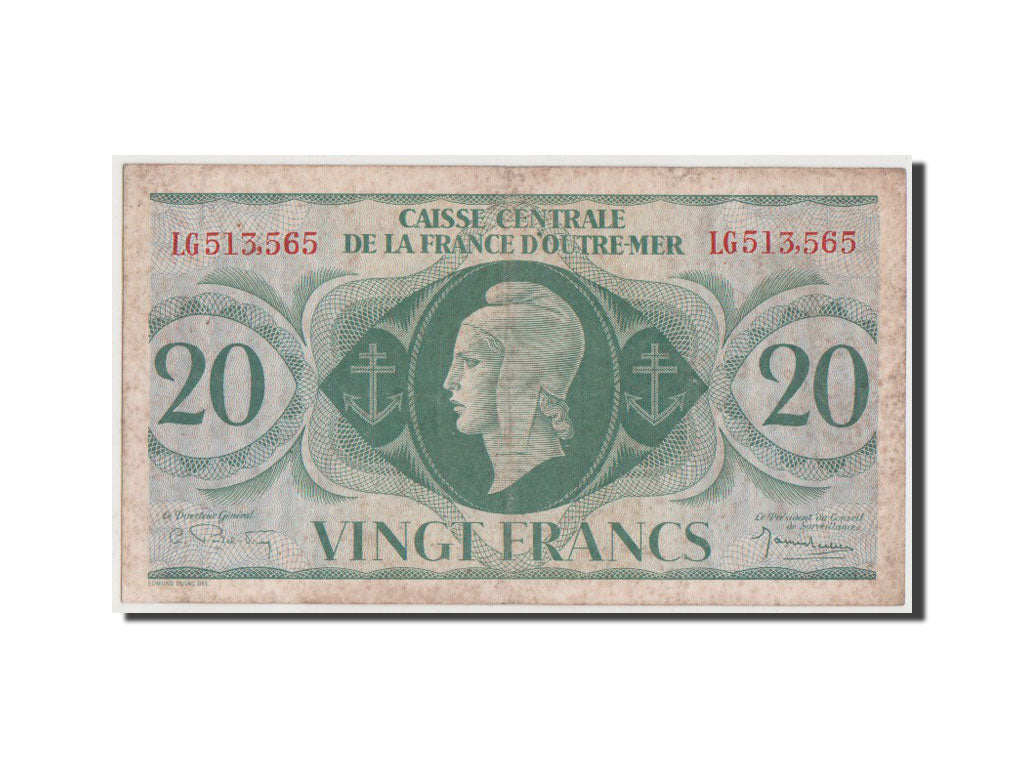 French Equatorial Africa, 20 Francs, 1944, KM #17b, VF(30-35), LG513565, French.