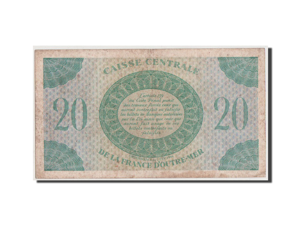French Equatorial Africa, 20 Francs, 1944, KM #17b, VF(30-35), LG513565, French.