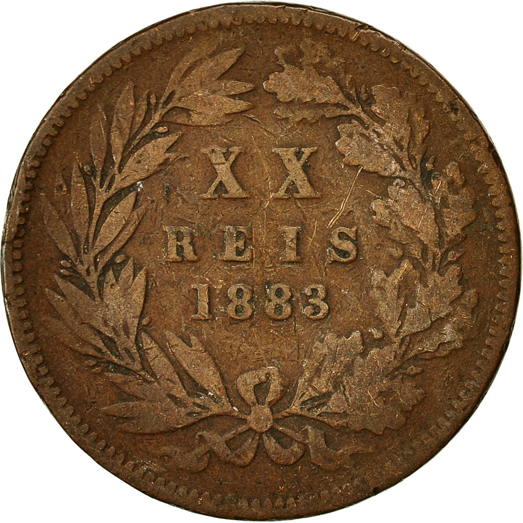 Moneta, Portugal, Luiz I, 20 Reis, 1883, VF(20-25), Bronze, KM:527