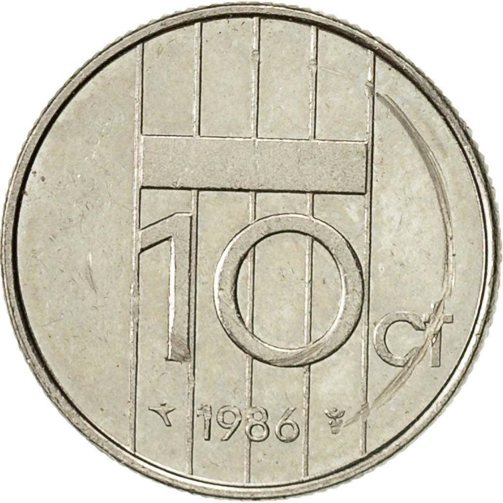 Coin, Netherlands, Beatrix, 10 Cents, 1986, EF(40-45), Nickel, KM:203