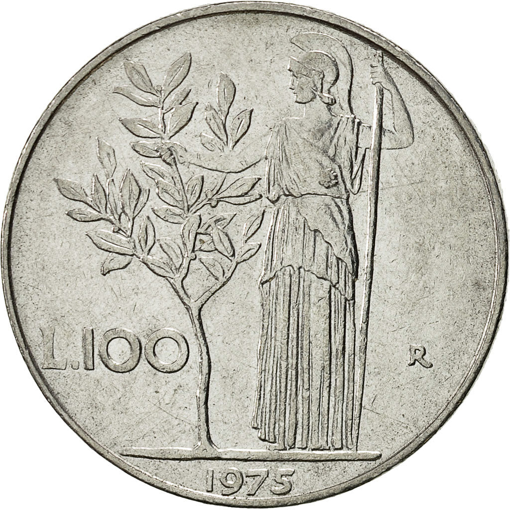 Moneta, Włochy, 100 Lire, 1975, Rome, AU(50-53), Stal nierdzewna, KM:96.1