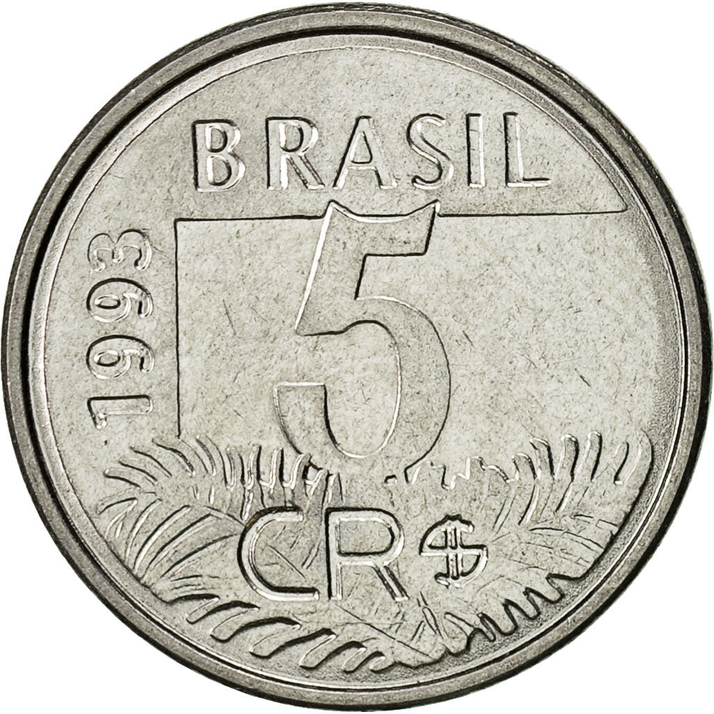 Coin, Brazil, 5 Cruzeiros Reais, 1993, AU(55-58), Stainless Steel, KM:627