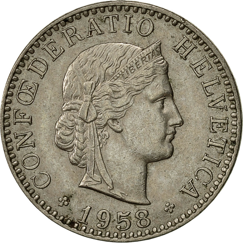 Coin, Switzerland, 20 Rappen, 1958, Bern, EF(40-45), Copper-nickel, KM:29a