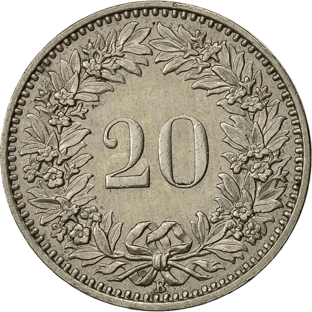 Coin, Switzerland, 20 Rappen, 1958, Bern, EF(40-45), Copper-nickel, KM:29a