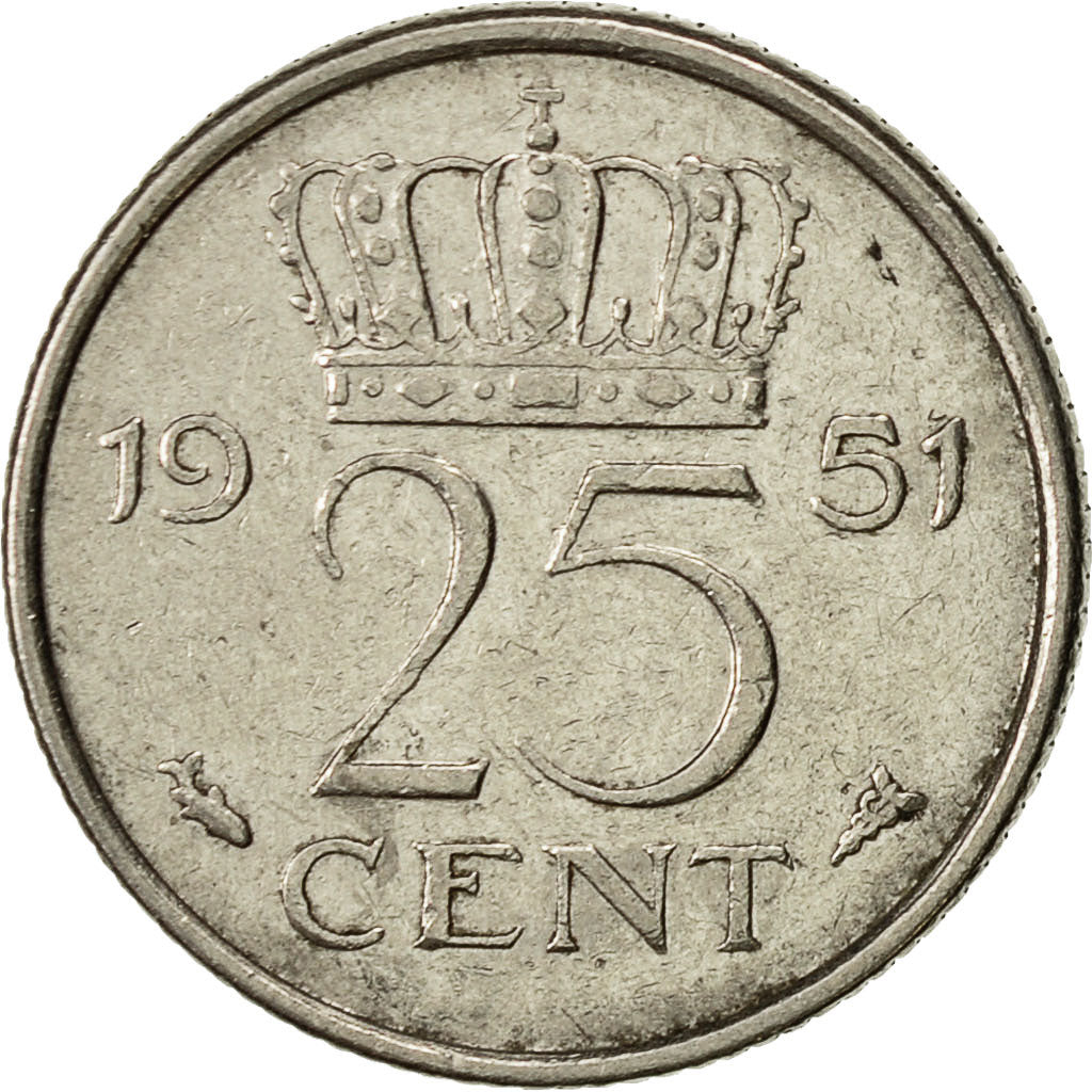 Münze, Niederlande, Juliana, 25 Cents, 1951, SS, Nickel, KM:183