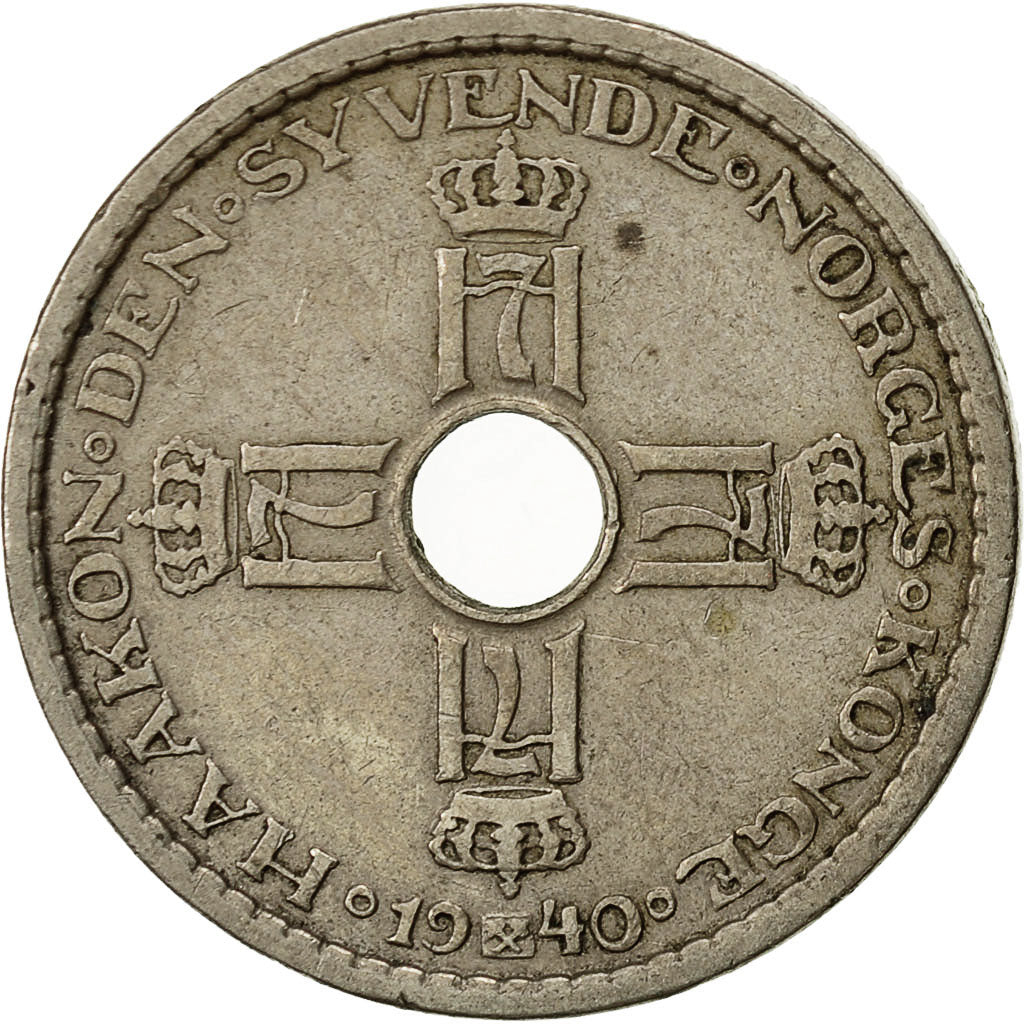 Coin, Norway, Haakon VII, Krone, 1940, EF(40-45), Copper-nickel, KM:385