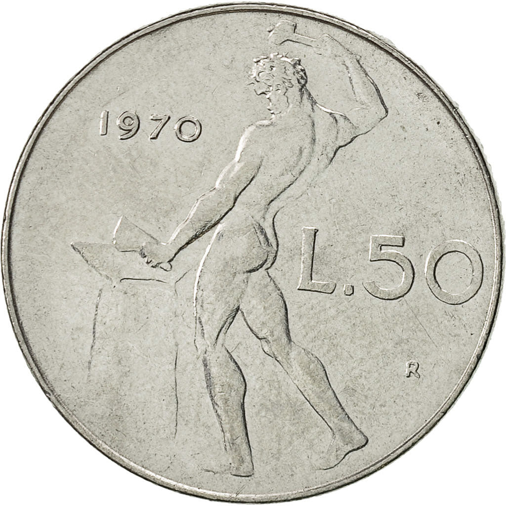 Coin, Italy, 50 Lire, 1970, Rome, EF(40-45), Stainless Steel, KM:95.1