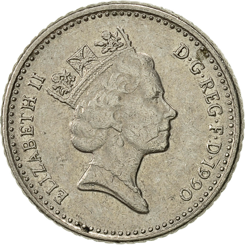 Coin, Great Britain, Elizabeth II, 5 Pence, 1990, EF(40-45), Copper-nickel