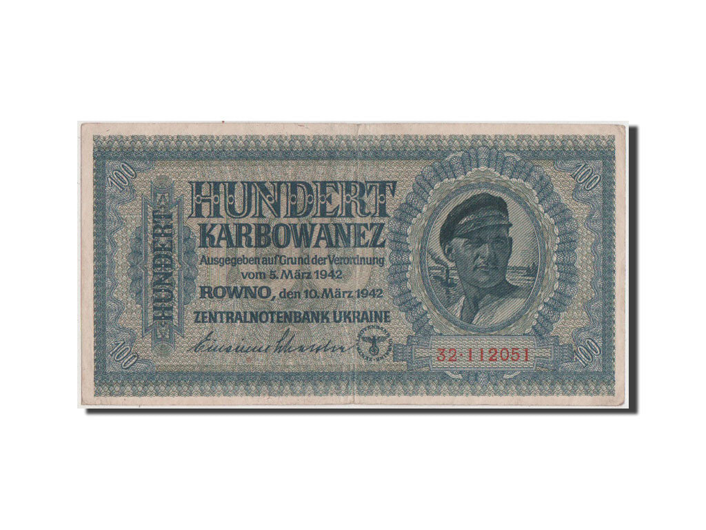 Billete, 100 Karbowanez, 1942, Ucrania, BC+