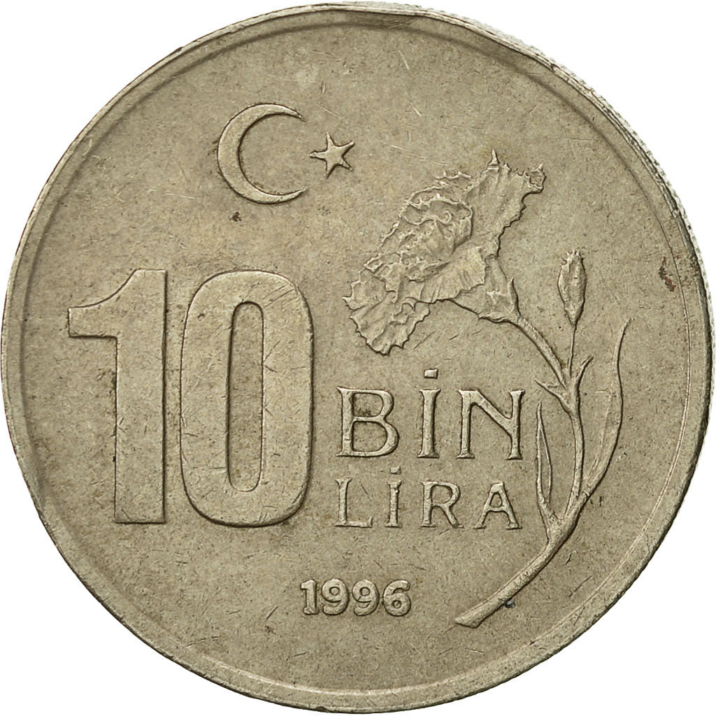 Moneta, Turchia, 10000 Lira, 10 Bin Lira, 1996, BB, Rame-nichel-zinco, KM:1027.1