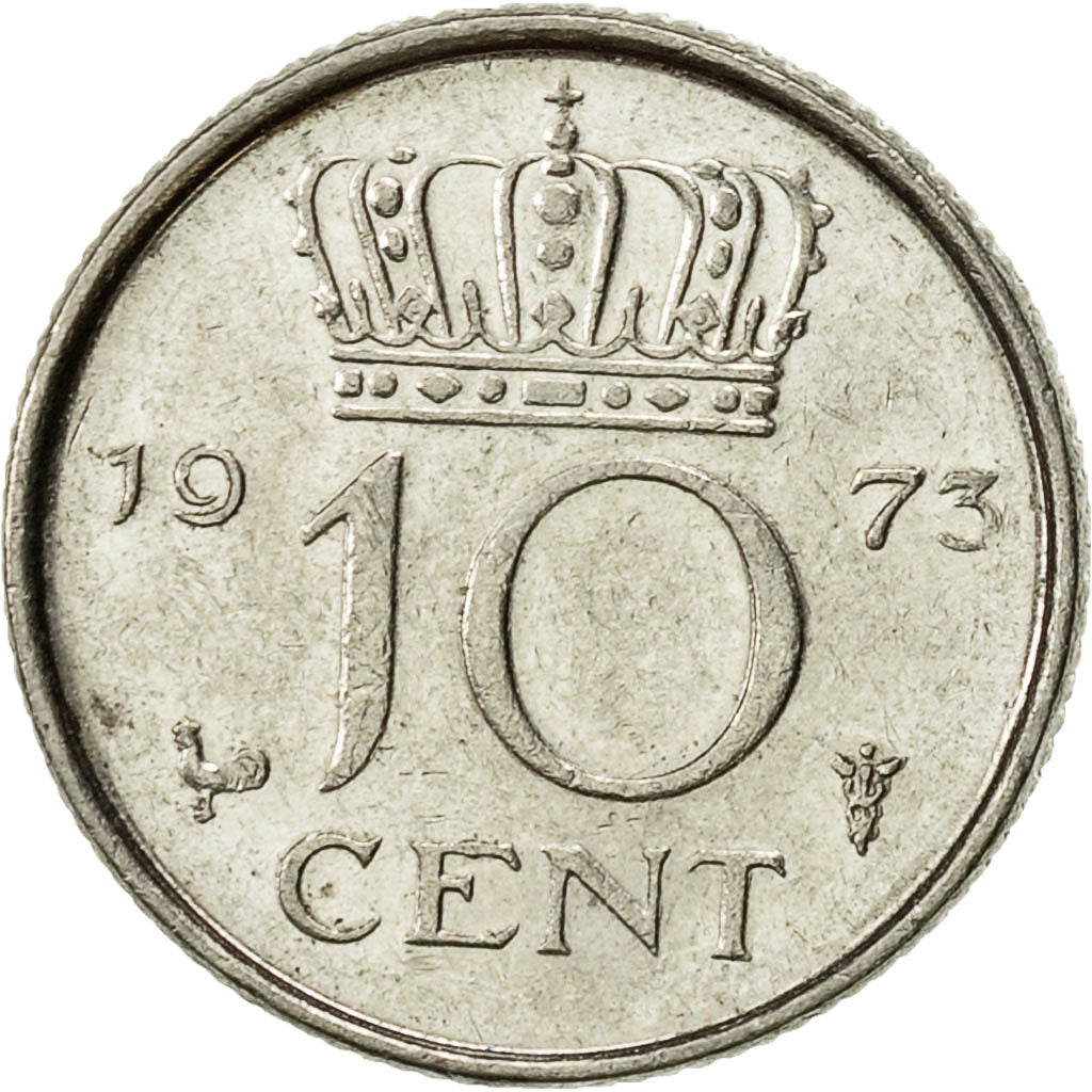 Coin, Netherlands, Juliana, 10 Cents, 1973, AU(55-58), Nickel, KM:182