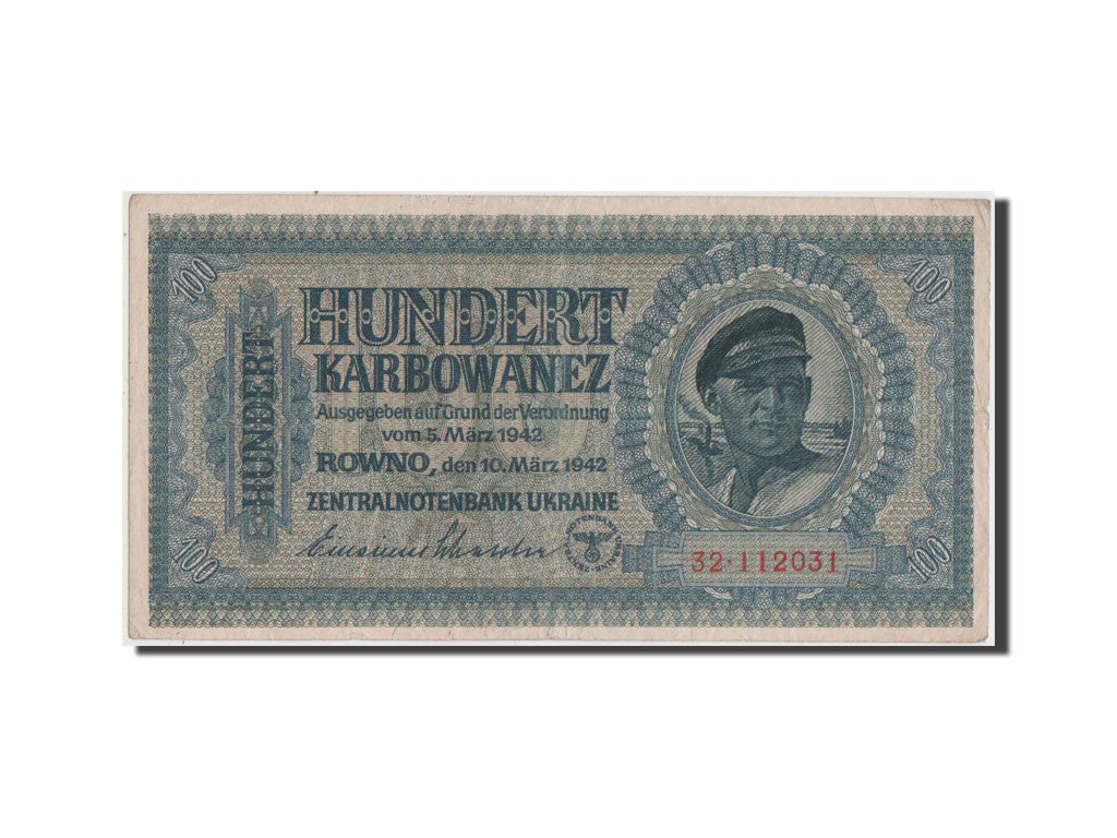 Billete, 100 Karbowanez, 1942, Ucrania, BC+
