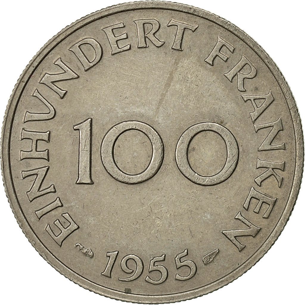 Coin, SAARLAND, 100 Franken, 1955, Paris, EF(40-45), Copper-nickel, KM:4