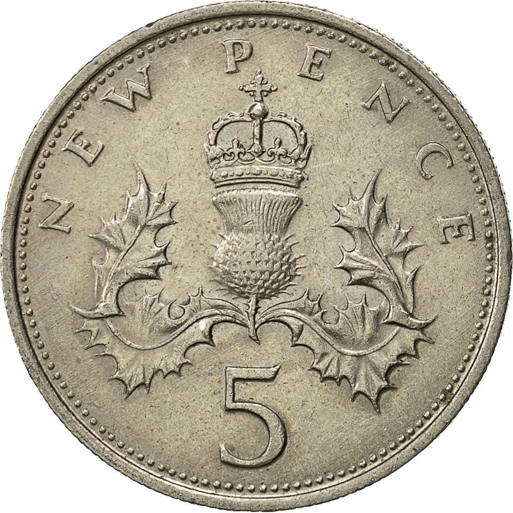 Coin, Great Britain, Elizabeth II, 5 New Pence, 1970, EF(40-45), Copper-nickel