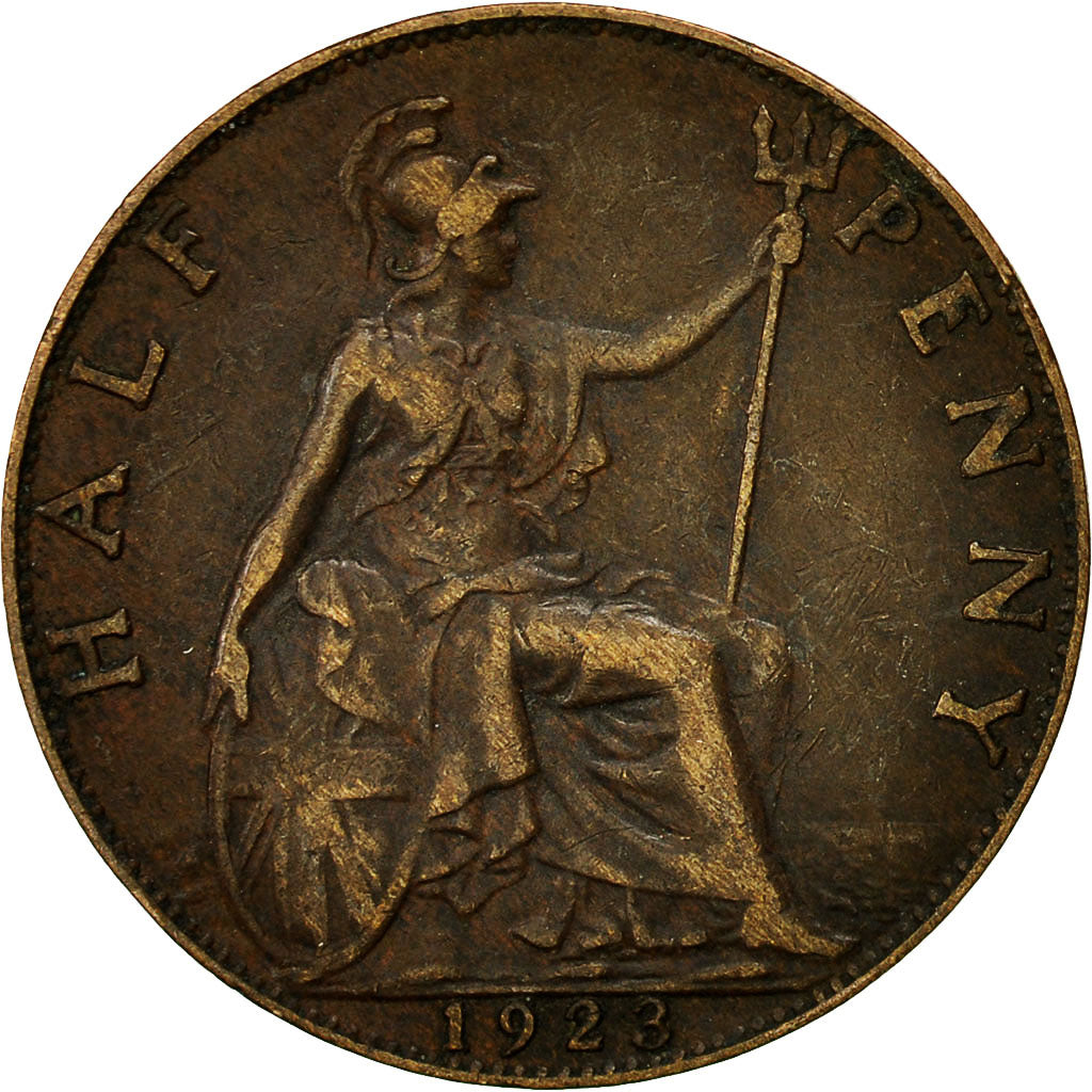 Coin, Great Britain, George V, 1/2 Penny, 1923, VF(20-25), Bronze, KM:809