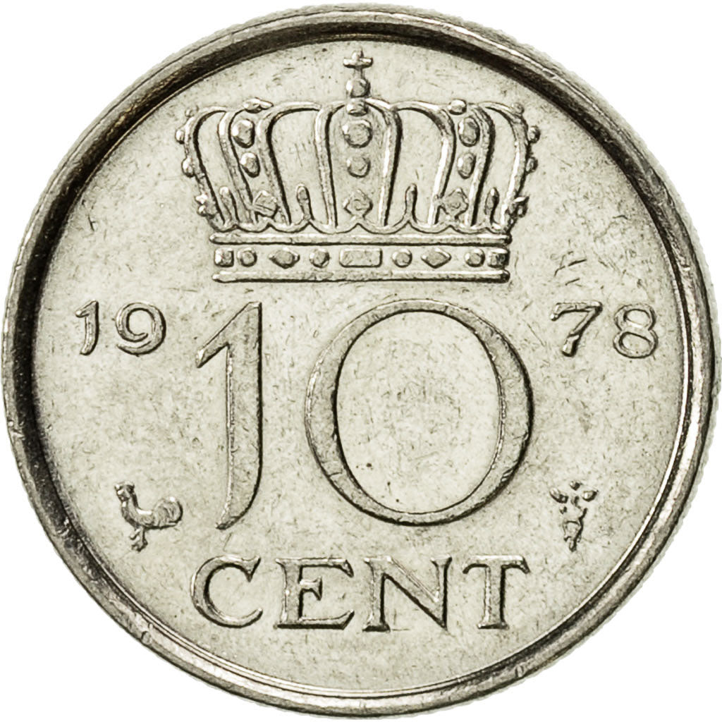 Coin, Netherlands, Juliana, 10 Cents, 1978, AU(55-58), Nickel, KM:182