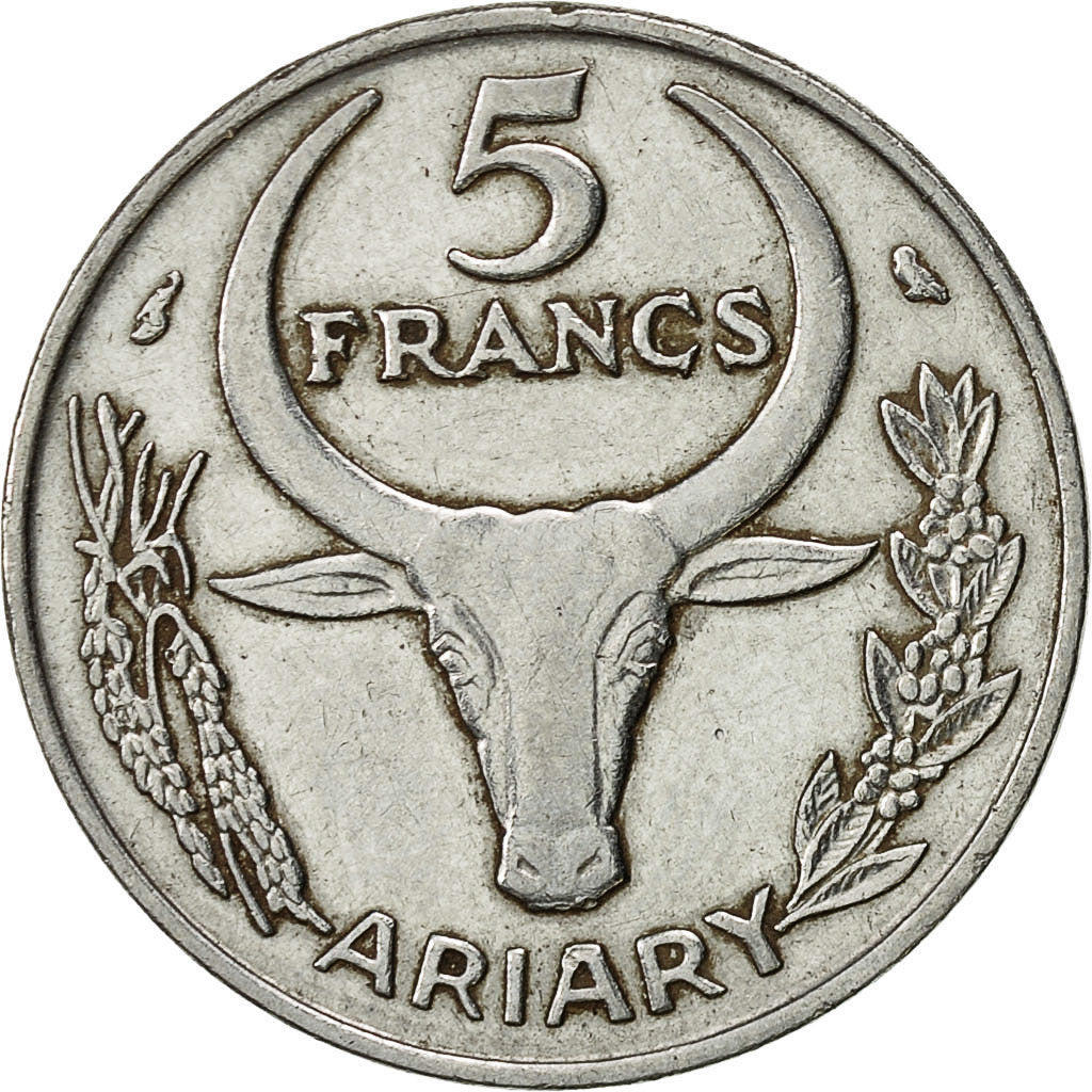 Coin, Madagascar, 5 Francs, Ariary, 1972, Paris, EF(40-45), Stainless Steel