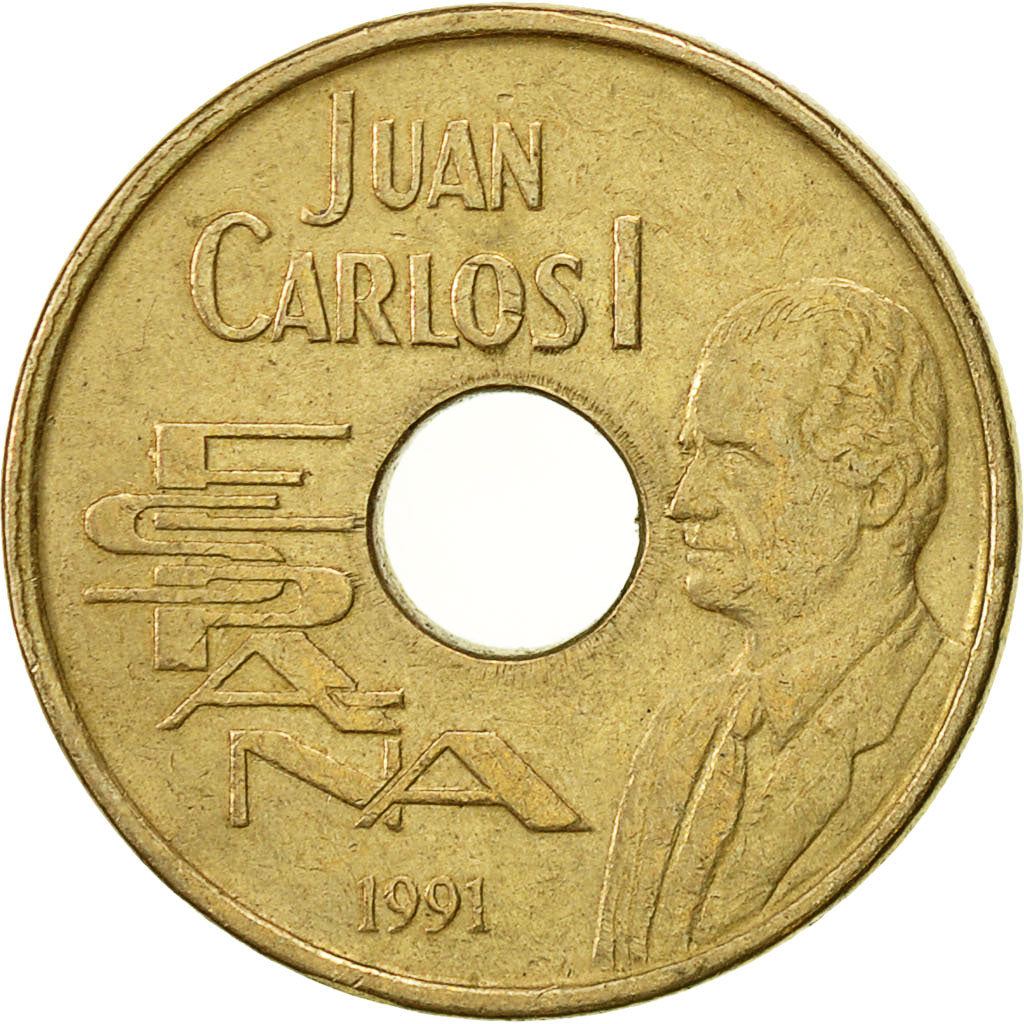 Moneta, Spagna, Juan Carlos I, 25 Pesetas, 1991, Madrid, BB+, Alluminio-bronzo