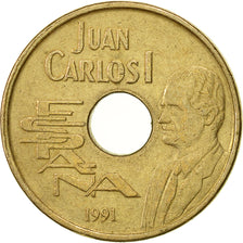 Moneta, Spagna, Juan Carlos I, 25 Pesetas, 1991, Madrid, BB+, Alluminio-bronzo