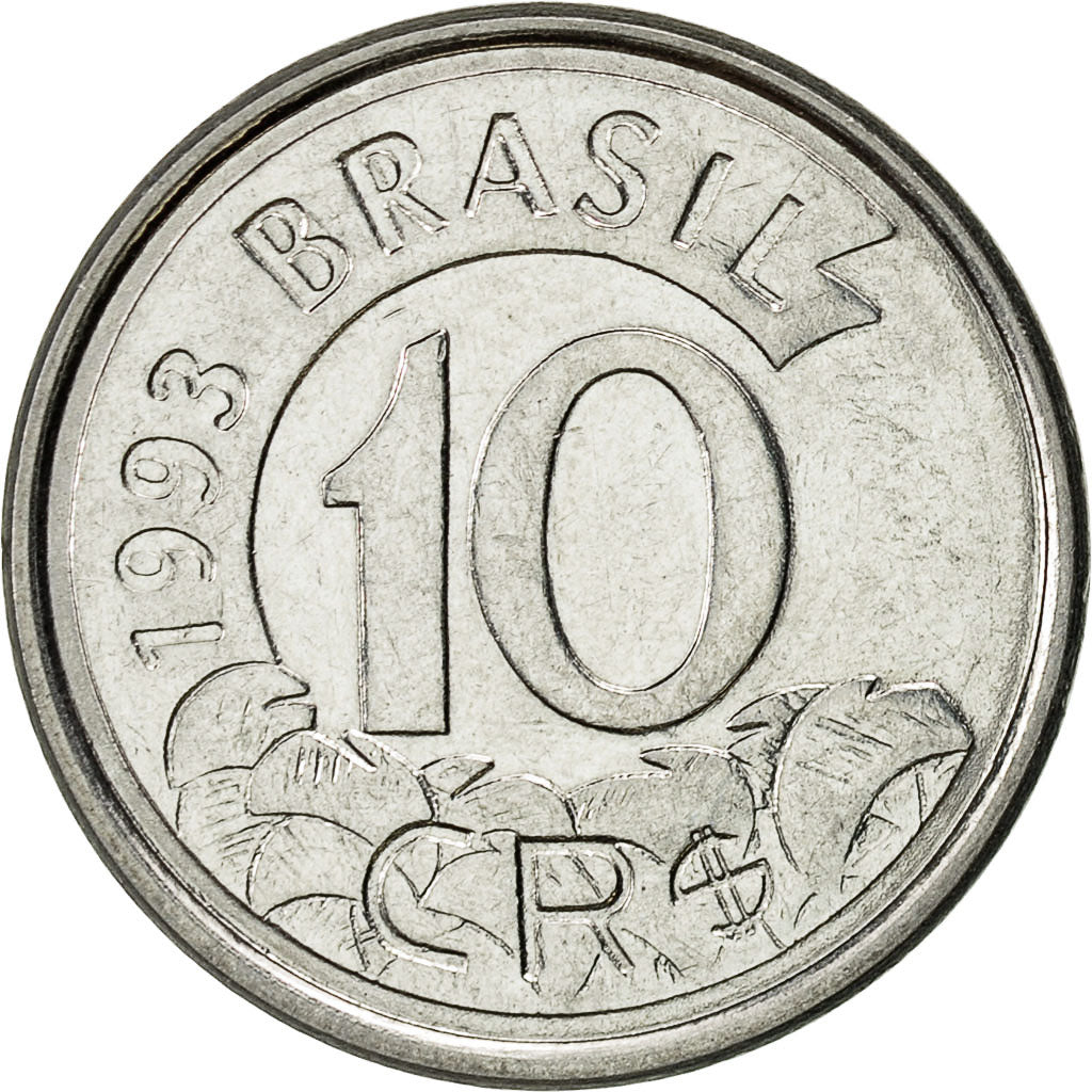 Coin, Brazil, 10 Cruzeiros Reais, 1993, AU(55-58), Stainless Steel, KM:628