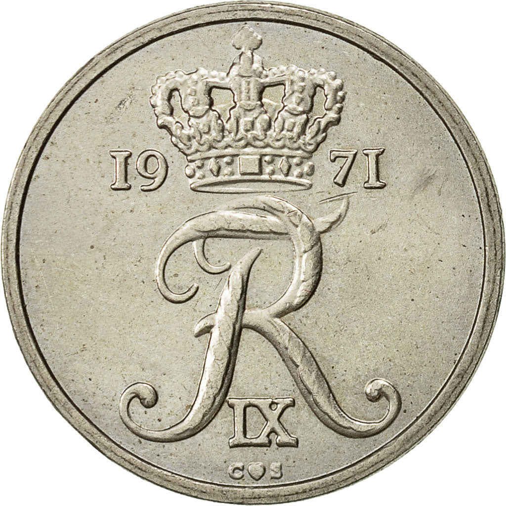 Moneta, Danimarca, Frederik IX, 10 Öre, 1971, Copenhagen, SPL-, Rame-nichel