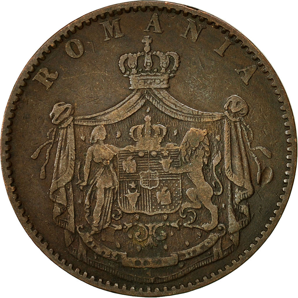 Rumänien, Carol I, 5 Bani, 1867, SS, Kupfer, KM:3.1