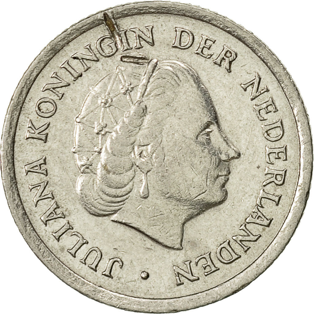 Coin, Netherlands, Juliana, 10 Cents, 1967, AU(50-53), Nickel, KM:182